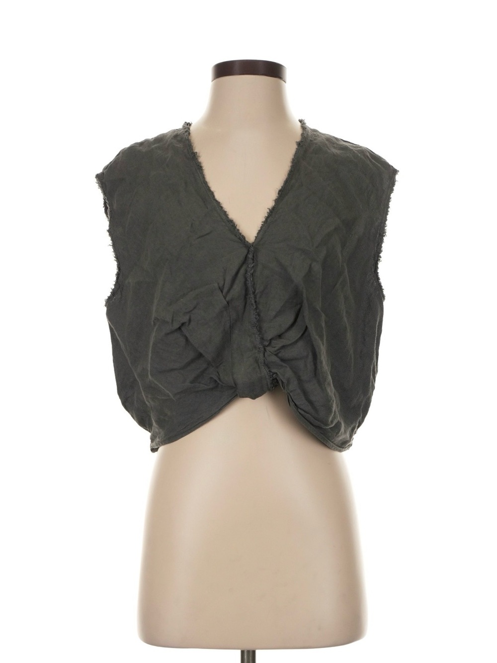 Zara Olive Cropped Twist-Front V-Neck Tank